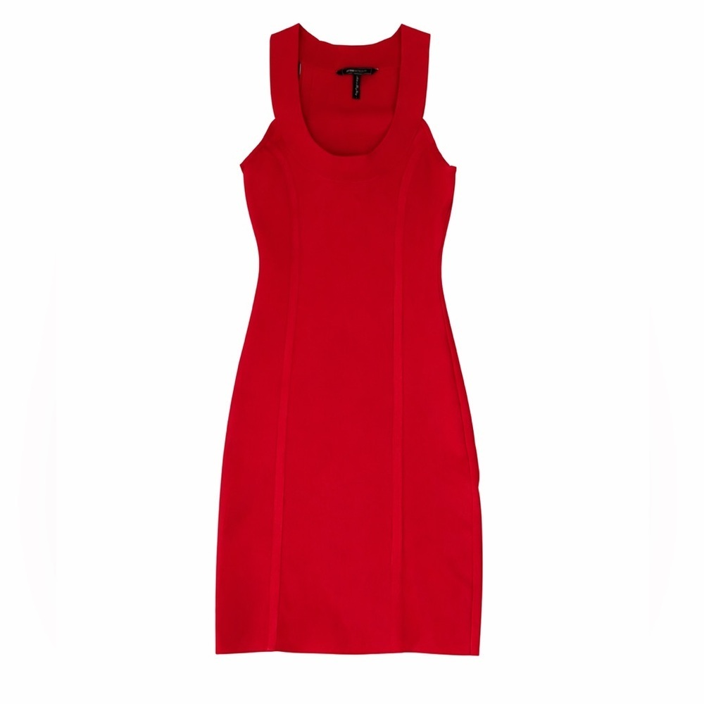 BCBGMaxAzria Women’s Red Dress Bandage Knit Bodycon Sleeveless Party Glam Size L